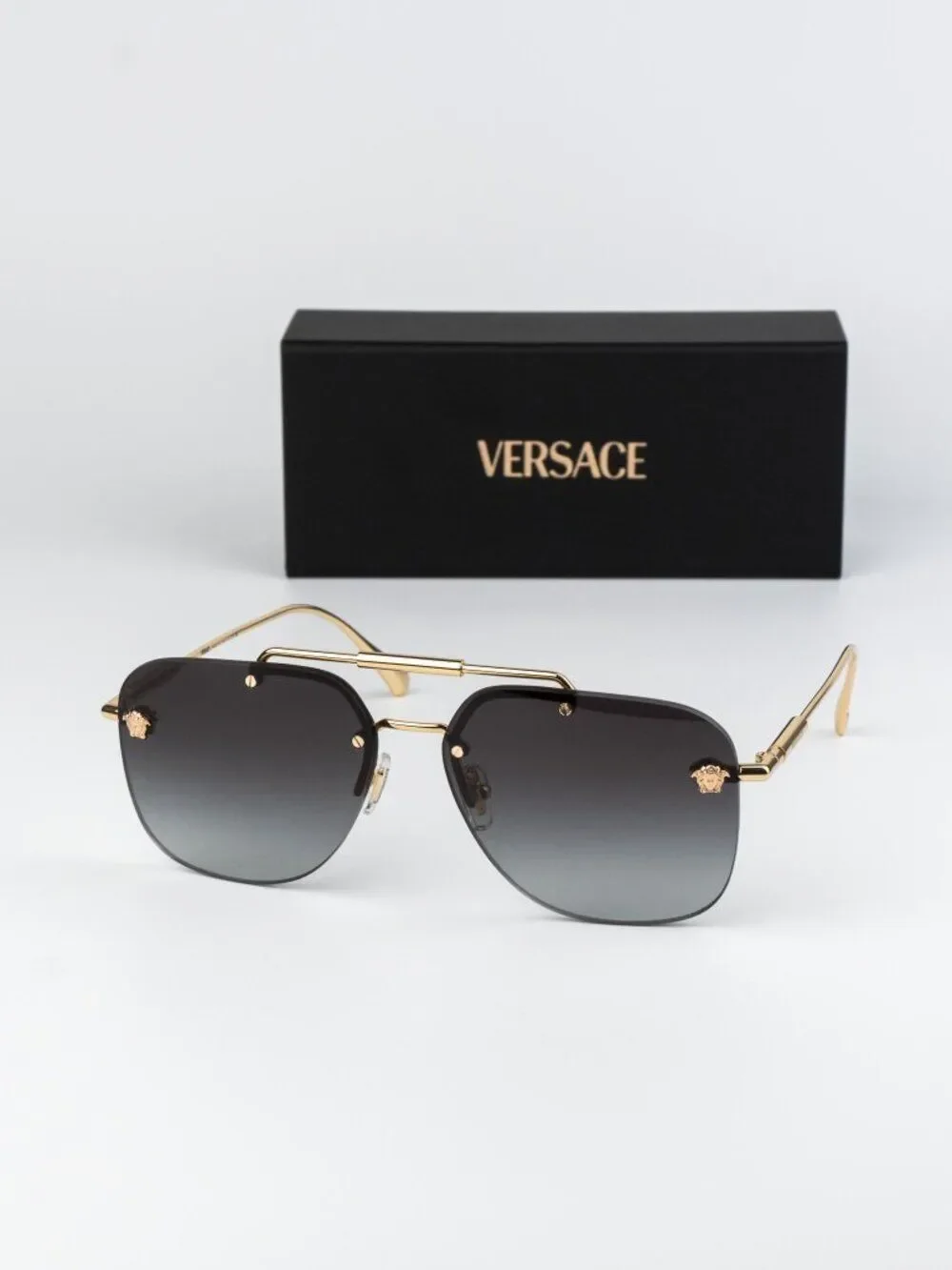 Versace Women Sunglasses Gold Grey Gradient Pilot VE2296 100284 NEW AUTHENTIC
